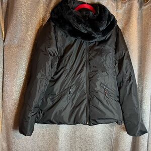 Sam Edelman black Puffer coat with removable faux fur shawl!